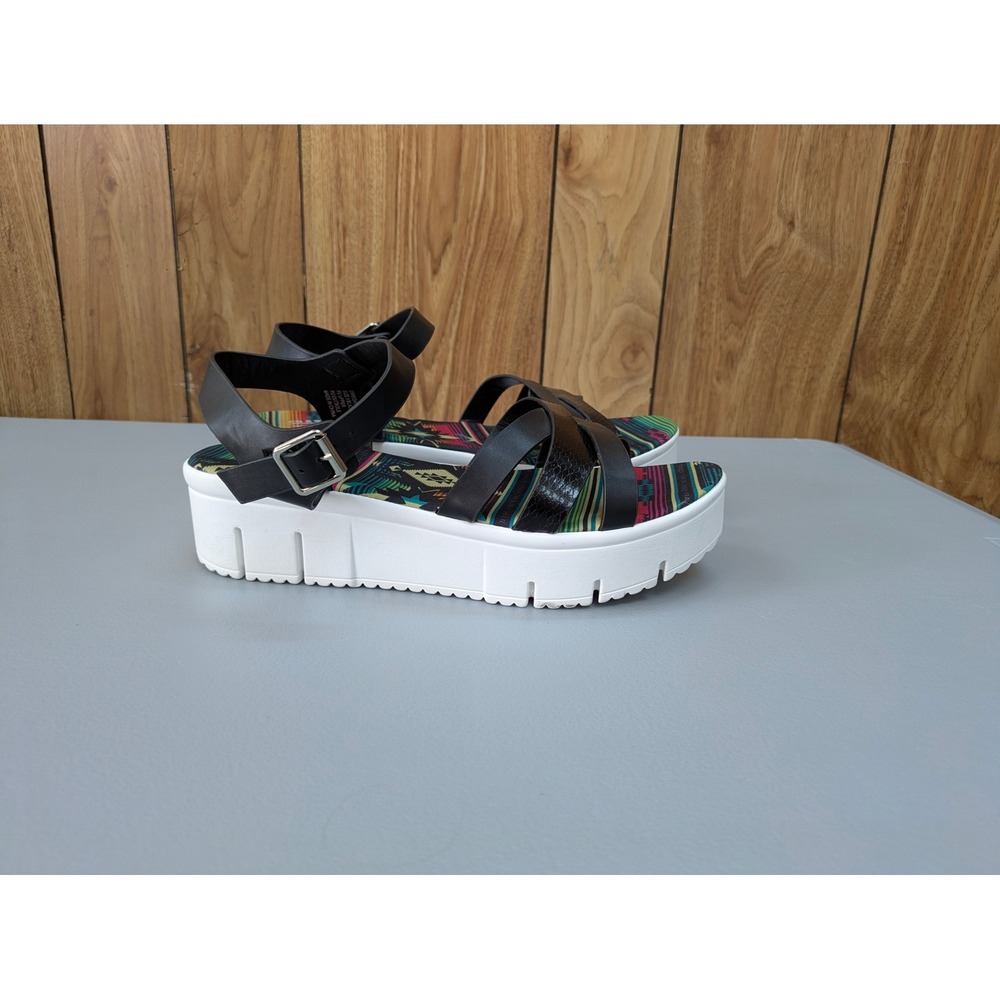 Southwestern‎ Print Platform Sandals Womens 8 Multicolor Footbed Black Straps